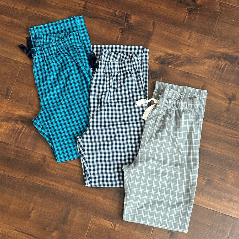 Old Navy Boys XXL, Blue/Navy, Navy/White & Gray/White Checkered Pajama Pants!